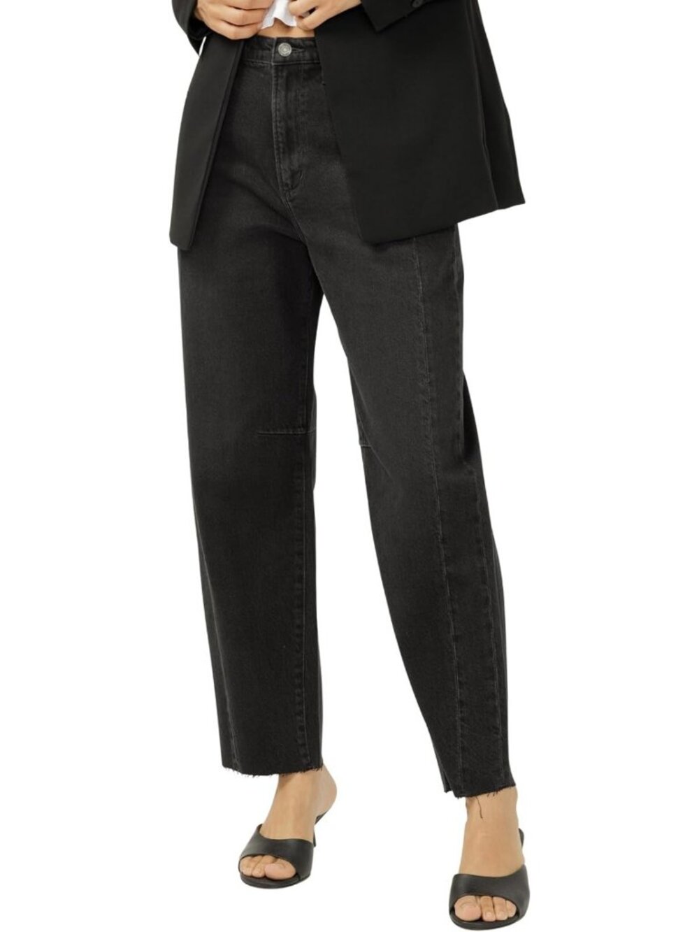 High Rise Barrel Leg Jeans for Women - Stylish Silver Wash Denim, Trendy Fit